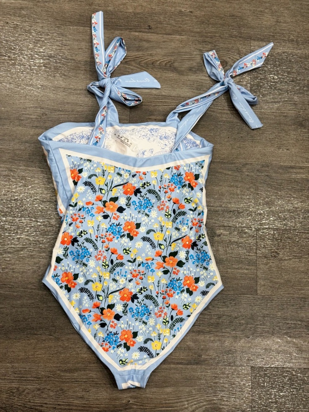 Reversible Light Blue Floral Tie-Shoulder One-Piece Swimsuit - Picture 2 of 4